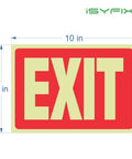 Exit Glow In The Dark Sign Stickers Red 2 Pack 10x7 Inch Photoluminescent Vinyl Laminated For UV Weather Resistance Indoor Outdoor