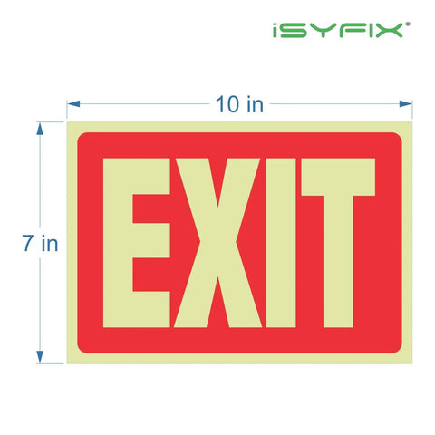 Exit Glow In The Dark Sign Stickers Red 2 Pack 10x7 Inch Photoluminescent Vinyl Laminated For UV Weather Resistance Indoor Outdoor