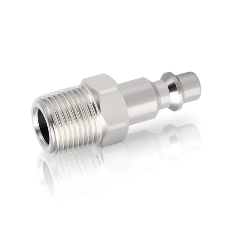 Industrial 3/8-Inch MNPT Male Air Plug, 1/4-Inch Body, High Flow Pneumatic Plug For Air Compressors, 300 PSI Capacity, Nickel Plated Steel