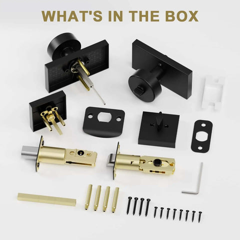 Matte Black Exterior Door Knob And Deadbolt Set Built Tough Heavy Duty Zinc Alloy Front Door Lock set components on display.