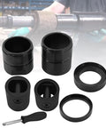 Leaf Spring Pin And Bushing Adapter Service Kit For 15000 Pin And Bushing Starter Kit Pro Grade Built For Heavy Duty Truck And Equipment Fits Automann MR656UB MR656 MR782 MR714E MR714, showing black steel adapters, rings, and screwdriver on white background.