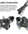 Close-up of Heavy Duty 12 Piece Tungsten Carbide Router Bits Set With Standard Quarter Inch Shank for precise cutting edges.
