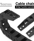 R18 7mm X 7mm Inner Size Black Plastic Cable Drag Chain Bridge Type With End Connectors 1 Meter Length For CNC Machines