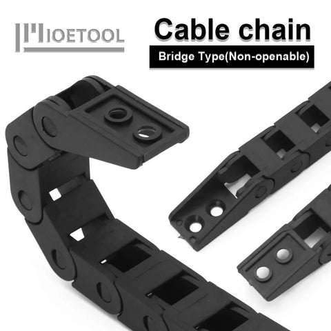 R18 7mm X 7mm Inner Size Black Plastic Cable Drag Chain Bridge Type With End Connectors 1 Meter Length For CNC Machines