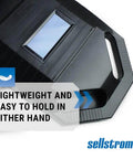 Lightweight Handy Grab And Go Welding Shield with Shade 10 IR Filter showcasing handle and 2 by 4.25 inch viewing window.