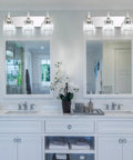 Modern Crystal Bathroom Vanity Light 3 Light Chrome Wall Sconce Over Mirror With Square Shade Luxurious Glass Crystal Bath Fixture