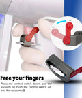 Close-up of red trigger lock on Low Reach Adapter For Dyson V15 V11 V10 V8 V7 Cordless Vacuum Cleaner, user pressing button.