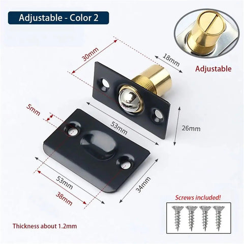 4 Pack Adjustable Ball Catch Door Latches With Spring Tension And Screws Hardware measurement details and included screws