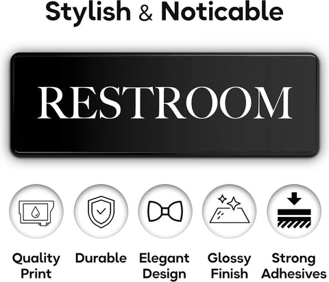 Hella Tough Self Adhesive Acrylic Sign Rock Solid Black And White Warning Label For Office Or Business Door 3X9 Inch Restroom sign with glossy finish.