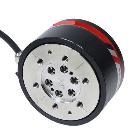 Six Axis Force Sensor Multidimensional Transducer for Intelligent Machines, stainless steel, with visible screws and wiring