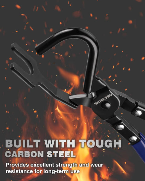 WORKPRO exhaust hanger removal tool pliers, carbon steel, black with blue grip, front view