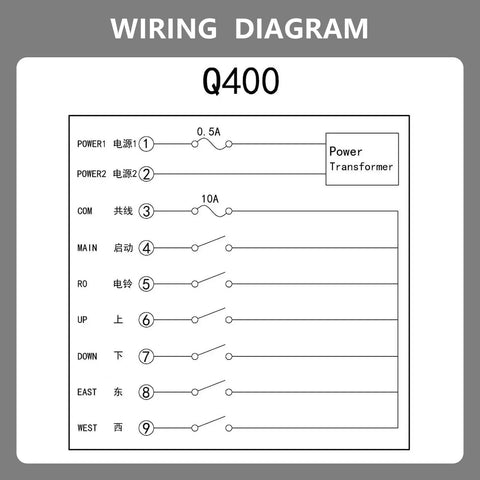 Wiring diagram for Q400 4 Button Industrial Wireless Remote Control For Hoist Crane With 100M Range And IP65 Weatherproof Rugged Design.