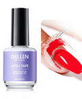 Liquid Latex For Nails Peel Off Cuticle Guard Skin Barrier Protector 15ml bottle and example of use with red nail polish.