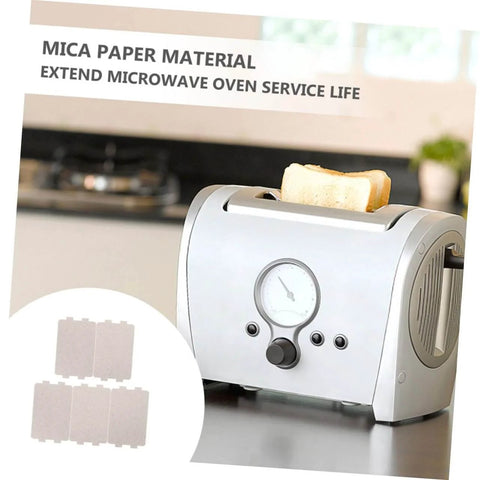 Heat Resistant Mica Plates For Microwave Ovens 5 Pack Universal Waveguide Cover Insulation Sheets shown with toaster