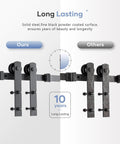 Comparison of steel track kits; left is 16 Ft Double Sliding Barn Door Hardware Track Kit With Straight Pulleys Heavy Duty Steel Black Powder Coated Finish For 48 Inch Wide Doors, right is alternative.