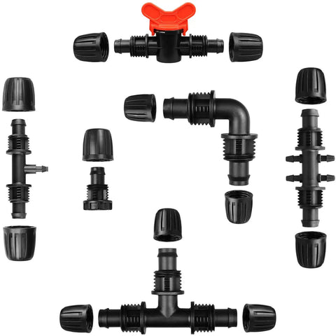 1/2 Inch Drip Irrigation Fittings Kit, 20 Piece DIY Set For Barbed Tees End Caps Valves Elbows Reducing Tees And Connectors