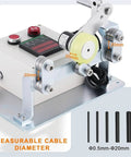 Rock Solid Wire Rope Length Counter With Alarm Digital Measuring Wheel For Cable Textile Trades showing measuring cable diameter and display.