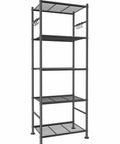 Heavy Duty 5 Tier Storage Shelves With Hooks For Garage And Home Large Capacity Metal Rack With Leveling Feet Wobble Free Organizer