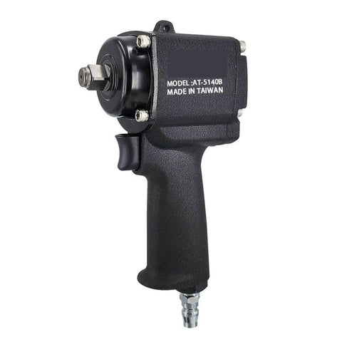 Legit 1/2 Inch Pneumatic Impact Wrench Short Body Mini Air Gun Trigger Style Compact Rig Built For Assembly Line Duties, side view.