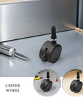 4pcs Swivel Caster Wheels Black for Furniture and Displays Inch, shown with screwdriver, features smooth rotation and sturdy design.