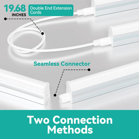 Image of two connection methods for 4Ft LED Shop Lights 6 Pack 2000LM 6500K Ultra Bright White T5 Commercial Lights 20W.