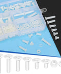 Top Shelf 360 Piece M5 Nylon Phillips Countersunk Head Machine Screws Kit With Hex Nuts And Washers In White assorted screws and washers.