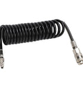 Hardcore Heavy Duty Coiled Air Hose 3 Meter Long Reinforced Premium Rubber Steel Build Resists Kinks Oils And Grease For Garage Shop Pneumatic Auto Repair Tasks Easy Flexibility Super Awesome For Mechanics And DIY Projects, black coiled hose with metal fittings
