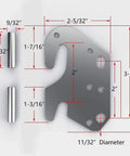 Universal Wood Bed Rail Hook Plates 3.8x2.3 inches with precise measurements, metal connectors for bed frames.