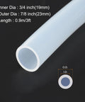 Close-up of 0.9m 3.3ft Clear Silicone Tubing 19mm ID By 23mm OD with diagram showing inner and outer diameter