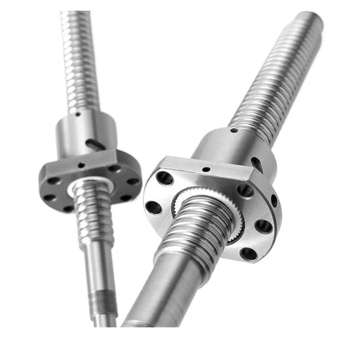 Close-up of SFU4010 Ball Screw End Machined Nut Housing Assembly for Linear Motion CNC Machines and 3D Printers, metal construction.