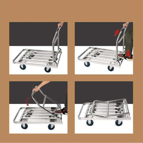 Foldable Hand Truck Cart For Heavy Duty Moving With Hollow Flatbed Platform Designed For Easy Transport Of Luggage Boxes And Grocery Runs Ideal For Home Office Warehouse Use, stainless steel foldable cart