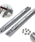 Heavy Duty Soft Close Drawer Slides With Telescoping Rails Metal Drawer Runners Built For Tough Cabinets Smooth Quiet Damping Buffer Track For 16 Inch Drawers, shown with precision caliper measurement and ball bearings