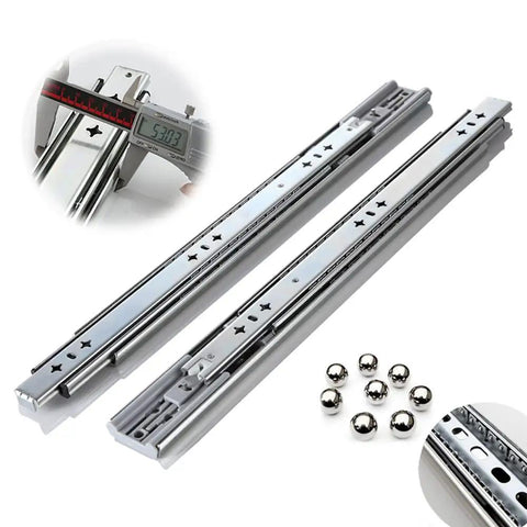 Heavy Duty Soft Close Drawer Slides With Telescoping Rails Metal Drawer Runners Built For Tough Cabinets Smooth Quiet Damping Buffer Track For 16 Inch Drawers, shown with precision caliper measurement and ball bearings