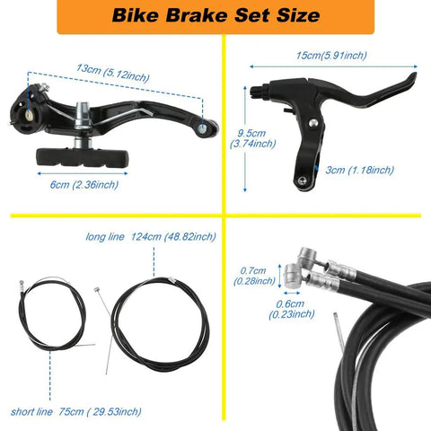 V Type Bike Brake Set 6PCS For Road And MTB Bicycles With Front And Rear Inner And Outer Cables Aluminum Alloy Levers size details