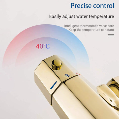 UBNMIUBV Shower Head -Pe Rain Shower System Thermosshower Combo Set Wall Mounted gold faucet with precise temperature control.
