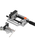 Beefy Clamp Press Vise For Drill Bench With Flat Push Clamping Stainless Steel 100mm Jaw Hand Operated Holding Tool For Precise Drilling Workbench Repair And Parts Securing, top view