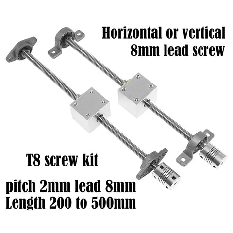 Upgrade Your Woodwork With This Sweet T8 Vertical Lead Screw Guide Rail Router Kit featuring 2mm pitch and 8mm Housing For Smooth Cutting And Precision Routing On Stepping Motor Driven Machines Horizontal 300mm Set Included, T8 screw kit