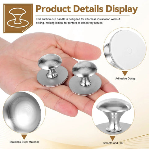Two Pack Stainless Steel Suction Cup Handles For Glass Shower Doors Cabinets And Refrigerators No Drilling Required