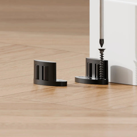 Sliding Barn Door Floor Guide With Adjustable Rollers, Double-Sided Bearing Design, Floor Mounted Black Finish