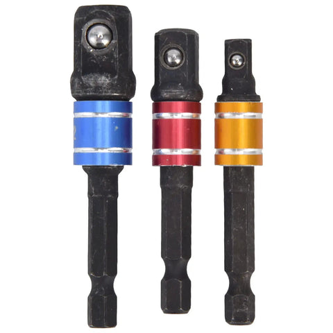 Versatile 1/4 Inch Hex To Square Drive Socket Adapter Kit With Detent Ball Locking For Electric And Pneumatic Impact Wrenches Screwdriver Tools That Rock, 3-piece set
