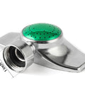 Heavy Duty Metal Lawn Sprinkler Head for hose with green adjustable spray cover, rust-resistant alloy build, 3/4 inch fitting.