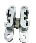 Invisible Concealed Cross Hinges For Wood And Metal Doors, Satin Nickel Finish, 59.8mm Leaf Height, 2 Pack, close-up view