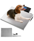 Heavy Duty Digital Livestock Scale With Rock Solid Stainless Steel Platform Built Wide And Sturdy For 1100 LB Pet Weighing, dog on scale.