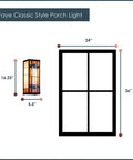 Art Deco Stained Glass Outdoor Wall Light Fixture For Home Exterior Dope Curb Appeal Large Satin Black Wall Lantern 16.25 Inch
