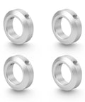 Beefy Clamp-On Aluminum Shaft Collars 4-Piece Set, 22mm Bore, 35mm OD, High-Strength Bolt Clamp, Lightweight and Corrosion-Resistant for CNC Machine Tools, Easy Install and Secure Shaft Retention. Four silver aluminum shaft collars shown