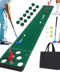 Ultimate Backyard Golf Putting Game Set With Velvet Putting Mat, showing layout with clubs, balls, flags, and bag.