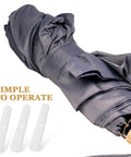 Top Shelf Folding Umbrella Repair Kit With Durable White Plastic Tail Beads And Quick Setup Design For Hassle Free Bone Coverage And Game Changing Weather Defense Slick Replacement Caps Perfect For Keeping Your Canopy Looking Sharp, with rolled-up umbrella and replacement caps.
