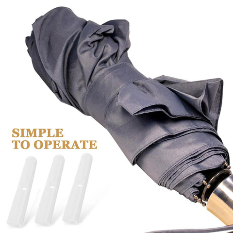 Top Shelf Folding Umbrella Repair Kit With Durable White Plastic Tail Beads And Quick Setup Design For Hassle Free Bone Coverage And Game Changing Weather Defense Slick Replacement Caps Perfect For Keeping Your Canopy Looking Sharp, with rolled-up umbrella and replacement caps.