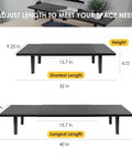 Dual Monitor Stand Riser For Desk With Adjustable Length 32 To 40 Inches Space Saving Desk Shelf Organizer For Two Screen Setup Large Monitor Riser Stand For Computer Laptop PC Printer TV Black, shown in adjustable lengths.