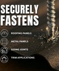 Close-up of Black Finish Lap Stitch Roofing Screws No 14 By Seven Eighths Inch Self-Tapping Fasteners With EPDM Washer